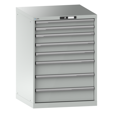 LISTA - Armoire à tiroirs 36x36E (LxPxH) 717x725x1000mm 8 tiroirs (2x75/3x100/3x150) 75kg KEY Lock Gris clair RAL 7035