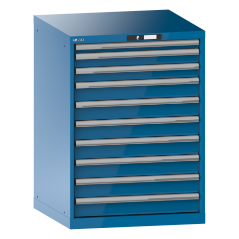 LISTA - Armoire à tiroirs 36x36E (LxPxH) 717x725x1000mm 10 tiroirs (1x50/2x75/7x100) 75kg KEY Lock Bleu clair RAL 5012
