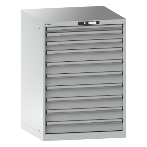 LISTA - Armoire à tiroirs 36x36E (LxPxH) 717x725x1000mm 10 tiroirs (1x50/2x75/7x100) 75kg KEY Lock Gris clair RAL 7035