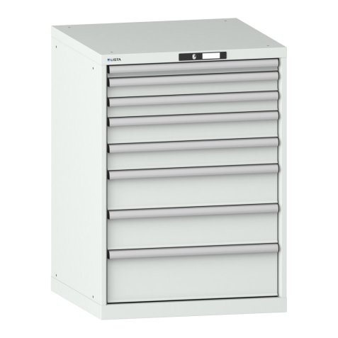 LISTA - Armoire à tiroirs 36x36E (LxPxH) 717x725x1000mm 8 tiroirs (1x50/2x75/2x100/2x150/1x200) 75kg KEY Lock Gris clair RAL 7035