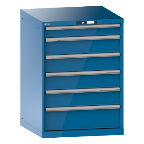 LISTA - Armoire à tiroirs 36x36E (LxPxH) 717x725x1000mm 6 tiroirs (1x100/4x150/1x200) 75kg KEY Lock Bleu clair RAL 5012