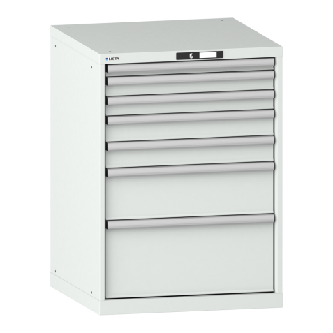 LISTA - Armoire à tiroirs 36x36E (LxPxH) 717x725x1000mm 7 tiroirs (1x50/2x75/2x100/1x200/1x300) 75kg KEY Lock Gris clair RAL 7035