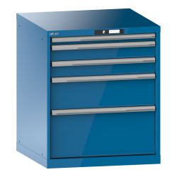 LISTA - Armoire à tiroirs 36x36E (LxPxH) 717x725x850mm 5 tiroirs (1x50/2x100/1x200/1x300) 200kg KEY Lock Bleu clair RAL 5012