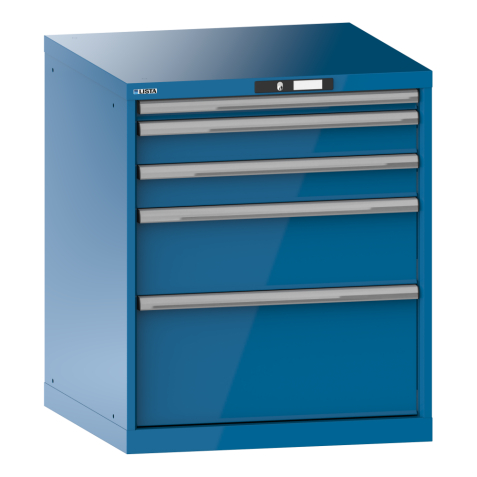 LISTA - Armoire à tiroirs 36x36E (LxPxH) 717x725x850mm 5 tiroirs (1x50/2x100/1x200/1x300) 200kg KEY Lock Bleu clair RAL 5012