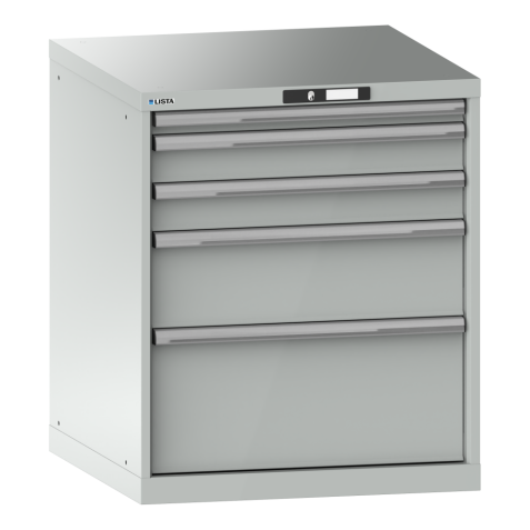 LISTA - Armoire à tiroirs 36x36E (LxPxH) 717x725x850mm 5 tiroirs (1x50/2x100/1x200/1x300) 200kg KEY Lock Gris clair RAL 7035