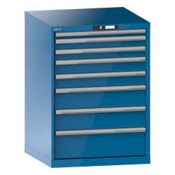 LISTA - Armoire à tiroirs 36x36E (LxPxH) 717x725x1000mm 8 tiroirs (1x50*/2x75/2x100/2x150/1x200) *75/200kg KEY Lock Bleu clair RAL 5012