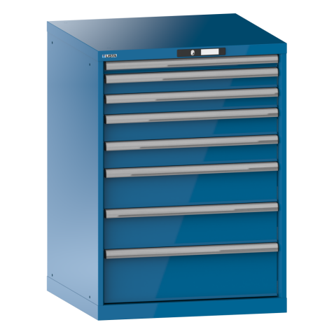 LISTA - Armoire à tiroirs 36x36E (LxPxH) 717x725x1000mm 8 tiroirs (1x50*/2x75/2x100/2x150/1x200) *75/200kg KEY Lock Bleu clair RAL 5012
