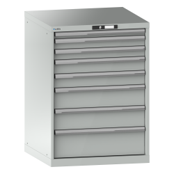 LISTA - Armoire à tiroirs 36x36E (LxPxH) 717x725x1000mm 8 tiroirs (1x50*/2x75/2x100/2x150/1x200) *75/200kg KEY Lock Gris clair RAL 7035