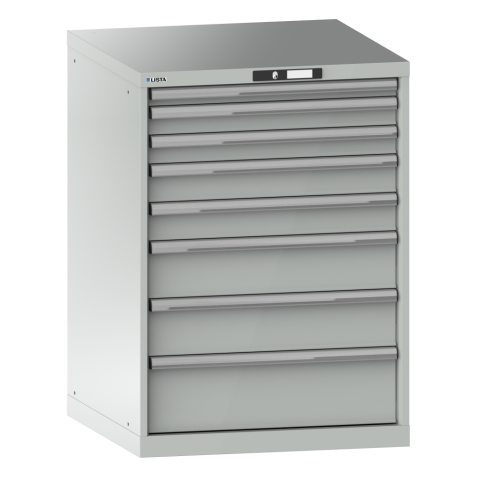 LISTA - Armoire à tiroirs 36x36E (LxPxH) 717x725x1000mm 8 tiroirs (1x50*/2x75/2x100/2x150/1x200) *75/200kg KEY Lock Gris clair RAL 7035