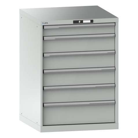 LISTA - Armoire à tiroirs 36x36E (LxPxH) 717x725x1000mm 6 tiroirs (1x100/4x150/1x200) 200kg KEY Lock Gris clair RAL 7035