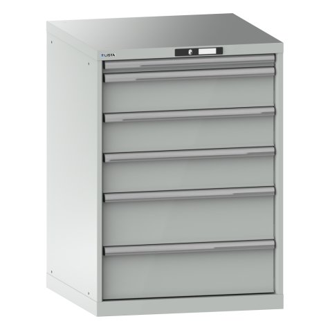 LISTA - Armoire à tiroirs 36x36E (LxPxH) 717x725x1000mm 6 tiroirs (1x50*/3x150/2x200) *75/200kg KEY Lock Gris clair RAL 7035
