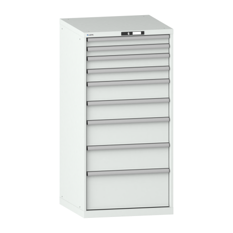 LISTA - Armoire à tiroirs 36x36E (LxPxH) 717x725x1450mm 9 tiroirs (2x75/2x100/2x150/2x200/1x300) 200kg KEY Lock Gris clair RAL 7035