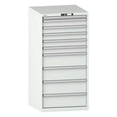 LISTA - Armoire à tiroirs 36x36E (LxPxH) 717x725x1450mm 10 tiroirs (1x50*/5x100/4x200) *75/200kg KEY Lock Gris clair RAL 7035