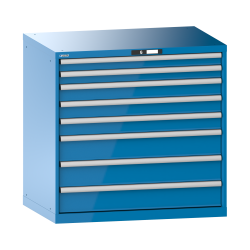 LISTA - Armoire à tiroirs 54x36E (LxPxH) 1023x725x1000mm 8 tiroirs (2x75/3x100/3x150) 200kg KEY Lock Bleu clair RAL 5012