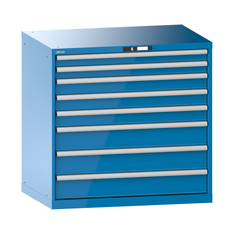 LISTA - Armoire à tiroirs 54x36E (LxPxH) 1023x725x1000mm 8 tiroirs (2x75/3x100/3x150) 200kg KEY Lock Bleu clair RAL 5012