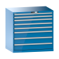 LISTA - Armoire à tiroirs 54x36E (LxPxH) 1023x725x1000mm 8 tiroirs (2x75/3x100/3x150) 200kg KEY Lock Bleu clair RAL 5012