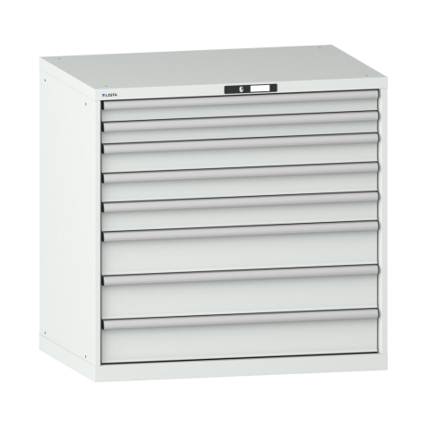 LISTA - Armoire à tiroirs 54x36E (LxPxH) 1023x725x1000mm 8 tiroirs (2x75/3x100/3x150) 200kg KEY Lock Gris clair RAL 7035