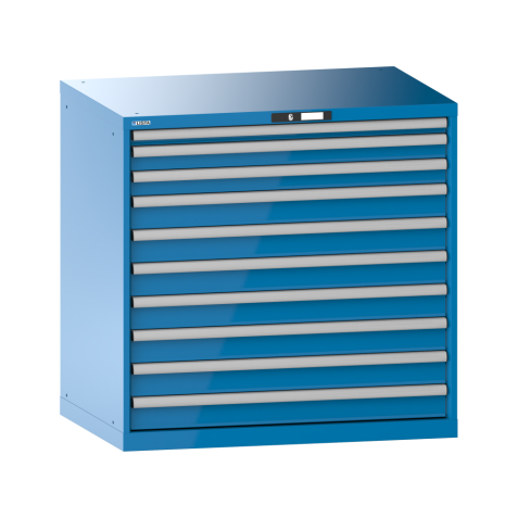 LISTA - Armoire à tiroirs 54x36E (LxPxH) 1023x725x1000mm 10 tiroirs (1x50*/2x75/7x100) *75/200kg KEY Lock Bleu clair RAL 5012