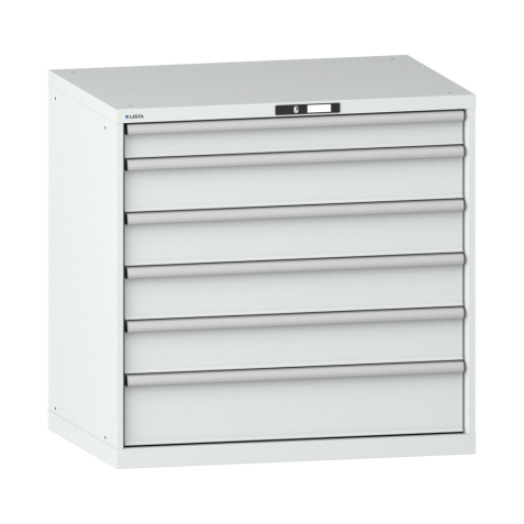 LISTA - Armoire à tiroirs 54x36E (LxPxH) 1023x725x1000mm 6 tiroirs (1x100/4x150/1x200) 200kg KEY Lock Gris clair RAL 7035