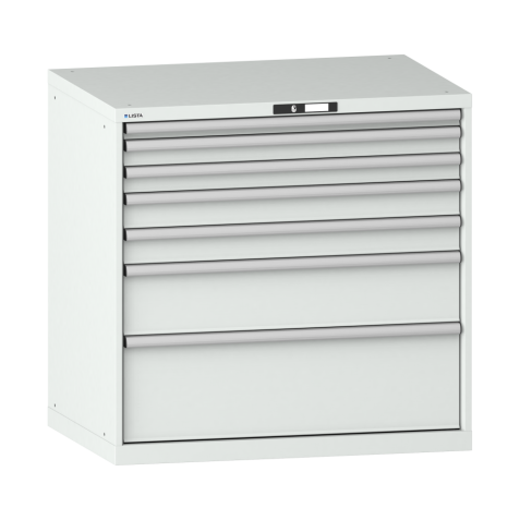 LISTA - Armoire à tiroirs 54x36E (LxPxH) 1023x725x1000mm 7 tiroirs (1x50*/2x75/2x100/1x200/1x300) *75/200kg KEY Lock Gris clair RAL 7035