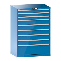 LISTA - Armoire à tiroirs 54x36E (LxPxH) 1023x725x1450mm 9 tiroirs (3x100/5x150/1x300) 200kg KEY Lock Bleu clair RAL 5012