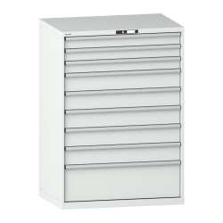 LISTA - Armoire à tiroirs 54x36E (LxPxH) 1023x725x1450mm 9 tiroirs (3x100/5x150/1x300) 200kg KEY Lock Gris clair RAL 7035
