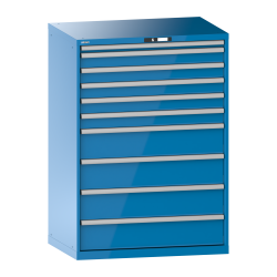 LISTA - Armoire à tiroirs 54x36E (LxPxH) 1023x725x1450mm 10 tiroirs (1x50*/5x100/4x200) *75/200kg KEY Lock Bleu clair RAL 5012