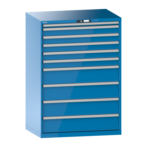 LISTA - Armoire à tiroirs 54x36E (LxPxH) 1023x725x1450mm 10 tiroirs (1x50*/5x100/4x200) *75/200kg KEY Lock Bleu clair RAL 5012