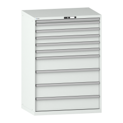 LISTA - Armoire à tiroirs 54x36E (LxPxH) 1023x725x1450mm 10 tiroirs (1x50*/5x100/4x200) *75/200kg KEY Lock Gris clair RAL 7035