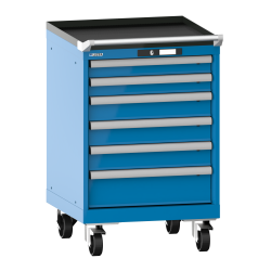 LISTA - Armoire à tiroirs mobile 27x27E (LxPxH) 564x572x890mm 6 tiroirs (2x75/3x100/1x150) 75kg roues en nylon  Ø100mm KEY Lock Bleu clair RAL 5012