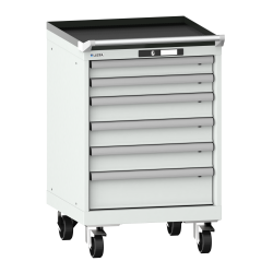 LISTA - Armoire à tiroirs mobile 27x27E (LxPxH) 564x572x890mm 6 tiroirs (2x75/3x100/1x150) 75kg roues en nylon  Ø100mm KEY Lock Gris clair RAL 7035