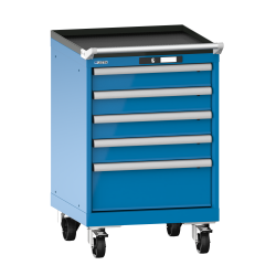 LISTA - Armoire à tiroirs mobile 27x27E (LxPxH) 564x572x890mm 5 tiroirs (4x100/1x200) 75kg roues en nylon  Ø100mm KEY Lock Bleu clair RAL 5012