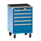 LISTA - Armoire à tiroirs mobile 27x27E (LxPxH) 564x572x890mm 5 tiroirs (4x100/1x200) 75kg roues en nylon  Ø100mm KEY Lock Bleu clair RAL 5012