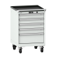 LISTA - Armoire à tiroirs mobile 27x27E (LxPxH) 564x572x890mm 5 tiroirs (4x100/1x200) 75kg roues en nylon  Ø100mm KEY Lock Gris clair RAL 7035