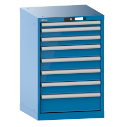 LISTA - Armoire à tiroirs 27x27E (LxPxH) 564x572x850mm 8 tiroirs (1x50/2x75/4x100/1x150) 75kg KEY Lock Bleu clair RAL 5012