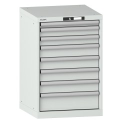 LISTA - Armoire à tiroirs 27x27E (LxPxH) 564x572x850mm 8 tiroirs (1x50/2x75/4x100/1x150) 75kg KEY Lock Gris clair RAL 7035