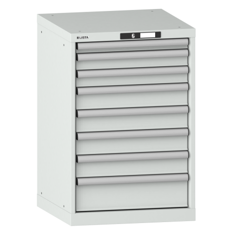LISTA - Armoire à tiroirs 27x27E (LxPxH) 564x572x850mm 8 tiroirs (1x50/2x75/4x100/1x150) 75kg KEY Lock Gris clair RAL 7035