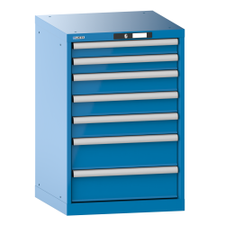 LISTA - Armoire à tiroirs 27x27E (LxPxH) 564x572x850mm 7 tiroirs (2x75/3x100/2x150) 75kg KEY Lock Bleu clair RAL 5012