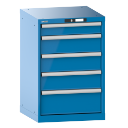 LISTA - Armoire à tiroirs 27x27E (LxPxH) 564x572x850mm 5 tiroirs (1x100/3x150/1x200) 75kg KEY Lock Bleu clair RAL 5012