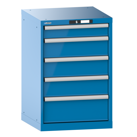LISTA - Armoire à tiroirs 27x27E (LxPxH) 564x572x850mm 5 tiroirs (1x100/3x150/1x200) 75kg KEY Lock Bleu clair RAL 5012
