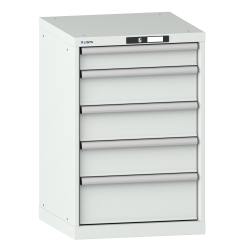 LISTA - Armoire à tiroirs 27x27E (LxPxH) 564x572x850mm 5 tiroirs (1x100/3x150/1x200) 75kg KEY Lock Gris clair RAL 7035