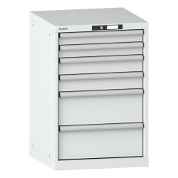 LISTA - Armoire à tiroirs 27x27E (LxPxH) 564x572x850mm 6 tiroirs (2x75/2x100/2x200) 75kg KEY Lock Gris clair RAL 7035