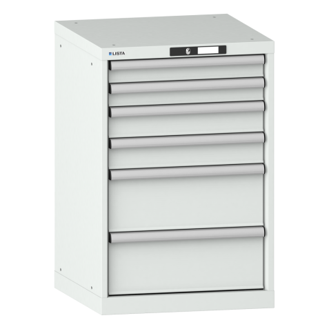 LISTA - Armoire à tiroirs 27x27E (LxPxH) 564x572x850mm 6 tiroirs (2x75/2x100/2x200) 75kg KEY Lock Gris clair RAL 7035
