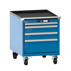 LISTA - Armoire à tiroirs mobile 27x36E (LxPxH) 564x725x723mm 4 tiroirs (1x50/2x100/1x200) 75kg roues en nylon  Ø100mm KEY Lock Bleu clair RAL 5012