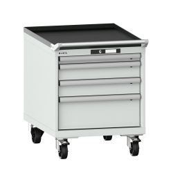 LISTA - Armoire à tiroirs mobile 27x36E (LxPxH) 564x725x723mm 4 tiroirs (1x50/2x100/1x200) 75kg roues en nylon  Ø100mm KEY Lock Gris clair RAL 7035