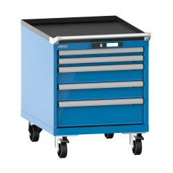 LISTA - Armoire à tiroirs mobile 27x36E (LxPxH) 564x725x723mm 5 tiroirs (2x50/2x100/1x150) 75kg roues en nylon  Ø100mm KEY Lock Bleu clair RAL 5012