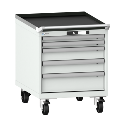 LISTA - Armoire à tiroirs mobile 27x36E (LxPxH) 564x725x723mm 5 tiroirs (2x50/2x100/1x150) 75kg roues en nylon  Ø100mm KEY Lock Gris clair RAL 7035