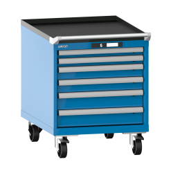 LISTA - Armoire à tiroirs mobile 27x36E (LxPxH) 564x725x723mm 6 tiroirs (2x50/2x75/2x100) 75kg roues en nylon  Ø100mm KEY Lock Bleu clair RAL 5012