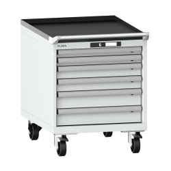LISTA - Armoire à tiroirs mobile 27x36E (LxPxH) 564x725x723mm 6 tiroirs (2x50/2x75/2x100) 75kg roues en nylon  Ø100mm KEY Lock Gris clair RAL 7035