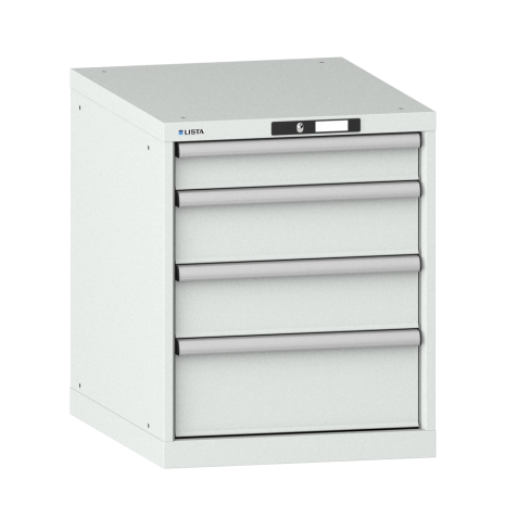 LISTA - Armoire à tiroirs 27x36E (LxPxH) 564x725x700mm 4 tiroirs (1x100/2x150/1x200) 75kg KEY Lock Gris clair RAL 7035